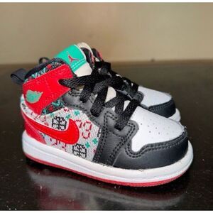 Nike Air Jordan 1 Mid Christmas Sweater Red Black DM1209-150 Td Toddler Size 4C